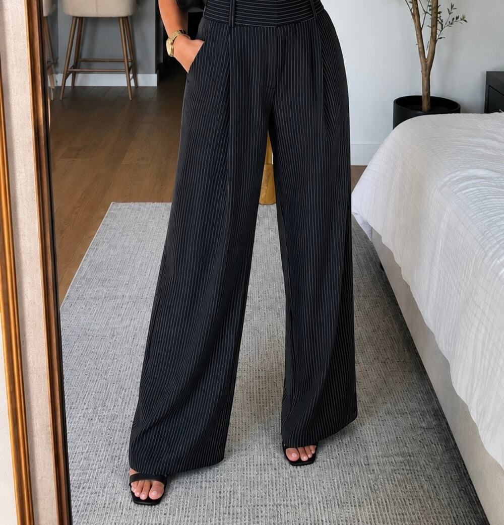 Chrome Riot M Pinstripe Pull On Menswear Pleated Trouser Pants Office Siren EUC